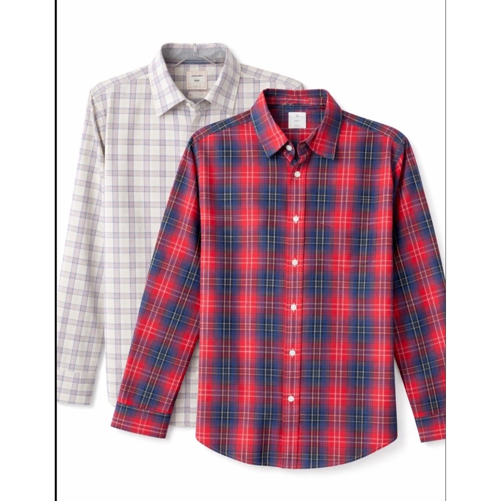 Gap Mens Medium Plaid Button Down Shirt Lot of 2‎ Red Blue White Preppy Casual